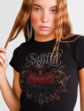 NWT | Sinful By Affliction Endless Rhinestone Heart Cropped T-Shirt | XL